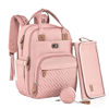Picture of Dikaslon Diaper Bag Backpack with Portable Changing Pad, Pacifier Case and Stroller Straps, Large Unisex Baby Bags for Boys Girls, Multipurpose Travel Back Pack Moms Dads, Pink