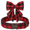Picture of Unique style paws Christmas Dog Collar with Bow Tie Classic Red Plaid Puppy Collar for Small Medium Large Dogs as Holiday Winter Gifts-M