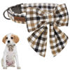 Picture of Unique style paws Christmas Dog Collar with Bow Tie Brown Plaid Puppy Collar for Small Medium Large Dogs as Autumn Winter Pet Gifts-XL