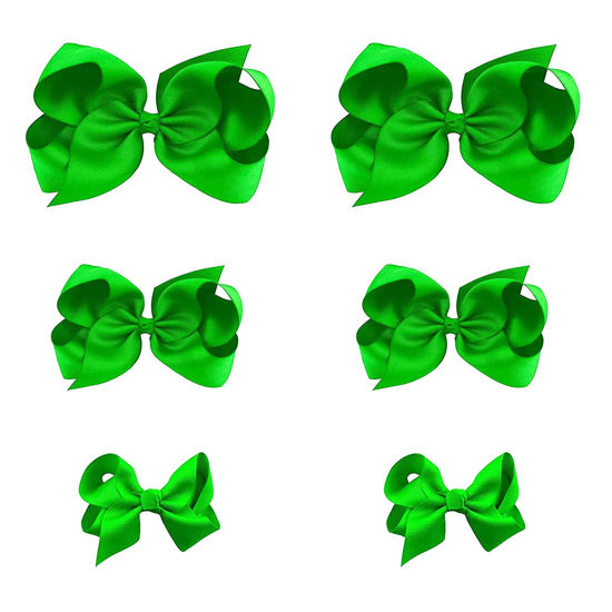 Picture of Green Bows for Girls,6PCS Hand-made Grosgrain Ribbon Hair Bows Alligator Clips Hair Accessories for Little Teen Toddler Girls Kids (Green)