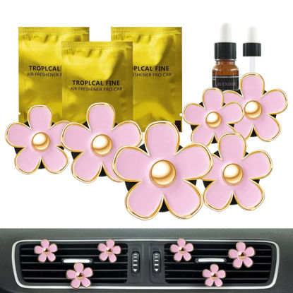 Picture of Cute Pink Car Accessories For Women Girls Teens, 6 Boho Flowers Car Air Fresheners Vent Clips, Girly Automotive Truck Smell Air Freshener Gadgets, Aesthetic Car Diffuser Decor Gifts For Women Mom