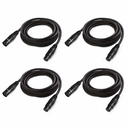 Picture of JLPOW 10 ft Flexible DMX Cable, Gold-Plated 3 Pin Signal XLR Male to Female DMX Cable Wire, Best for DJ Stage Lighting Moving Head Lights Par Light (4 Pack)