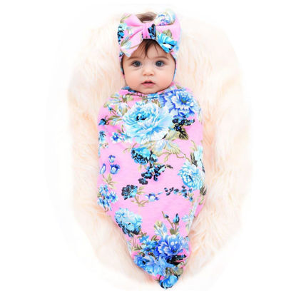 Picture of Galabloomer Newborn Swaddle Blanket with Beanie Set Baby Boy Receiving Blanket