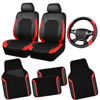 Picture of CAR PASS Air Mesh Leather Car Seat Covers Front Seats Only,Waterproof Car Floor Mat and Sporty14.5-15inch Steering Wheel Cover,Car Interior Sets Universal Fits for 95% Cars Truck SUV (Black and Red)