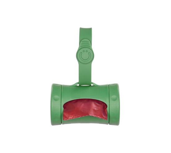 Picture of Ubbi Retractable Dog Poop Bag Holder and Dispenser with Silicone Strap Leash Attachment, Includes 2 Roll of Lavender Scented Leakproof Waste Bags, Green