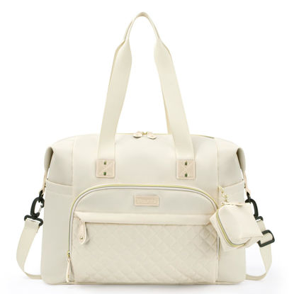 Picture of Tuwubi Diaper Bag Tote,Diaper Bag backpack with Pacifier Case Large Travel Diaper Tote for Mom and Dad Multifunction Large Baby Bag - White