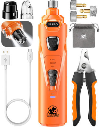 Picture of Dog Nail Grinder with 2 LED Lights Powerful 2 Speeds Super Quiet Dog Nail Trimmers with 3 Grinding Wheels Rechargeable Pet Dog Nail Clippers for Large Medium Puppy Dogs Dog Nail File Cat Nail Clipper