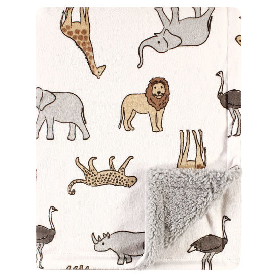 Picture of Hudson Baby Unisex Baby Plush Mink and Sherpa Blanket, Modern Neutral Safari, One Size