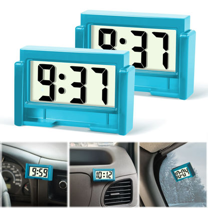 Picture of Betus Car Dashboard Digital Clock - Vehicle Adhesive Clock with Jumbo LCD Time & Day Display - Mini Automotive Stick On Watch for Car Truck Dashboard & Air Vent (Blue Pack of 2)