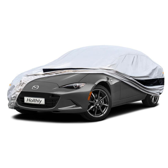 Picture of Holthly 10 Layer Car Cover Waterproof All Weather for Coupe,100% Waterproof Outdoor Car Covers Custom Fit for Mazda Miata MX5 MX-5, Toyota Mr2, Pontiac Solstice, Kia Rio,etc Silver