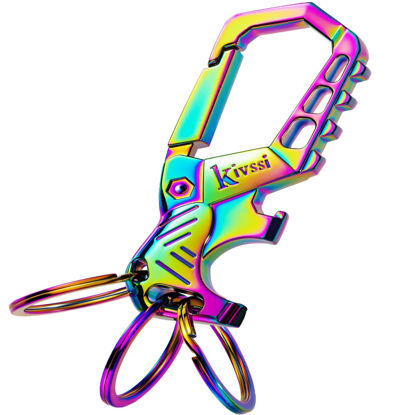 Picture of Heavy duty metal keychains, Carabiner clip Car key chains,Fashion family keychain bottle opener and 3 Key Rings suitable for men and women.（Multicolor-1pcs）