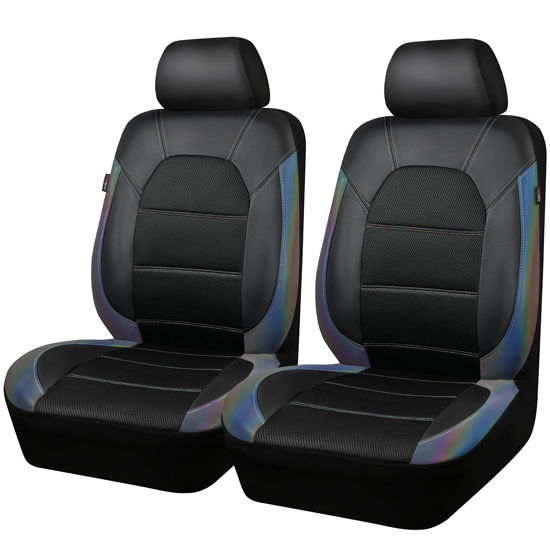 Picture of CAR PASS® Universal Leather Two Front Seat Covers,Sport seat Covers fits Most Cars, SUVs, Trucks, and Vans Airbag Compatible (Black Chameleon Iridescent Reflective)