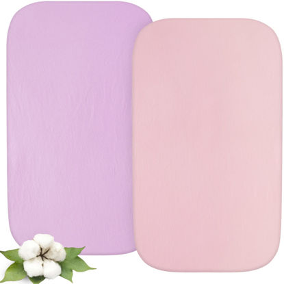 Picture of Bassinet Sheets Fit for Mika Micky and Nordmiex Bedside Sleeper Bedside Crib,100% Cotton, 2 Pack, Ultra Soft Bassinet Sheet, Pink and Purple