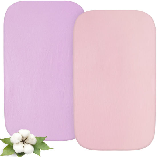 Picture of Bassinet Sheets Fit for Mika Micky and Nordmiex Bedside Sleeper Bedside Crib,100% Cotton, 2 Pack, Ultra Soft Bassinet Sheet, Pink and Purple