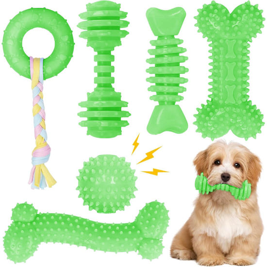Picture of CGBD Puppy Toys, 6 Pack Dog Chew Toys for Puppy, Cute Green Small Dog Toys Teething Toys for Puppies, Soft Durable Interactive Chew Toy for Small Dogs