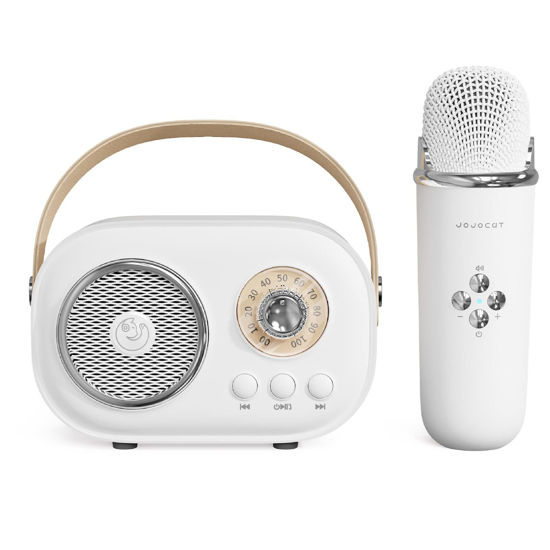 Picture of Mini Karaoke Machine,Karaoke Machine for Kids and Adults,Cute Karaoke with Microphone Set,Portable Bluetooth Speaker with Microphone,Retro Handheld Style for Family Party Meeting Singing (White)