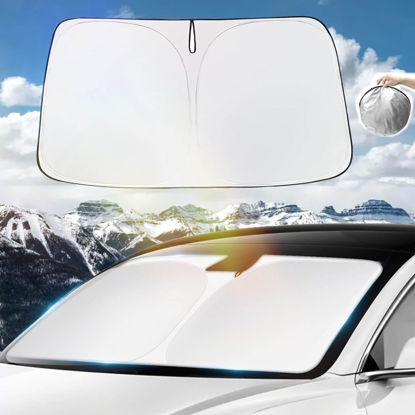 Picture of TSELLER for Tesla Model 3 Model Y Sunshade Folding Windshield Sunshade Front Window Sun Shade Block UV Rays Heat 2016-2024 Accessories