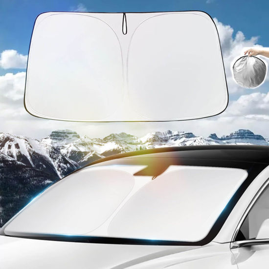 Picture of TSELLER for Tesla Model 3 Model Y Sunshade Folding Windshield Sunshade Front Window Sun Shade Block UV Rays Heat 2016-2024 Accessories