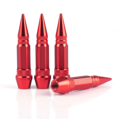 Picture of SINGARO 60mm Spiked Valve Caps, Aluminum Alloy Dustproof and Waterproof Tire Valve Stem Caps, Suitable for Cars, Trucks and Motorcycles (4PCS Red)