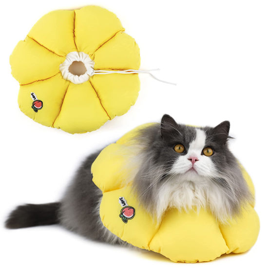 Picture of HiDREAM Cat Cone Collar,Cute Waterproof Elizabethan e Collar for Cats,Anti-Bite Lick Wound Healing Safety Cat Recovery Collar,Yellow Flower All-Season Style