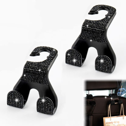 Picture of MTGOCHA Bling Car Purse Hook, Upgraded 2 in 1 Car Headrest Hooks Car Seat Hooks Durable Car Purse Holder Hanger Universal Car Hanger for Purses Bags, Bling Car Accessories Women 2pcs, Black Diaomod