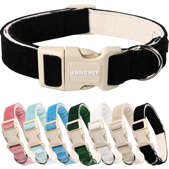 Picture of ARING PET Dog Collar-Cotton Black Dog Collar for Small Dogs, Adjustable Lightweight Pet Collars with Quick Release Buckle for Small Medium Large Dog