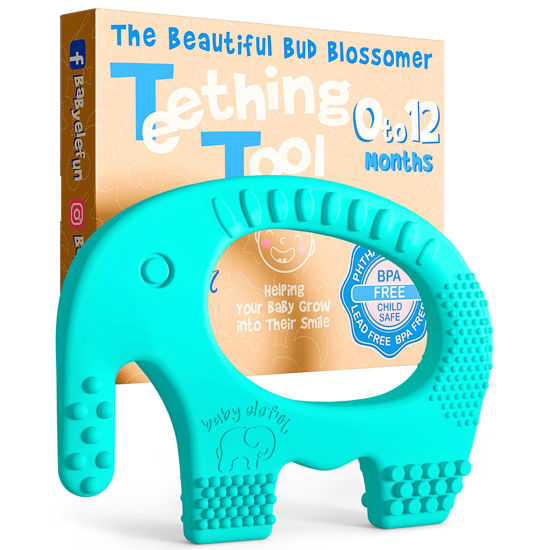 Picture of Teething Toys for Babies Age 0 to 12 Months - Baby Elefun 5X Pain Relief Smart Teether - Zero Developmental Delay Silicone Baby Teething Toy Ring - Cute Infant Shower Gift Chew Toy for Babies