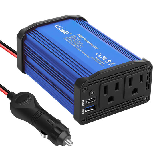Picture of ALLWEI 300W Car Power Inverter DC 12V to 110V AC Power inverters for Vehicles Converter USB-C PD65W/18W USB Fast Charging Ports Car Charger Adapter (Blue)