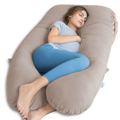 Picture of QUEEN ROSE Cooling Pregnancy Pillows, Maternity Pillow for Sleeping, 55in U Shaped Body Pillow for Pregnant Support, with Removable Silky Cover, Beige