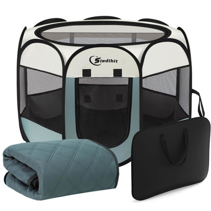 Picture of Dog Playpen With Washable Pee Pad, Puppy Pet Cat Playpen for Small Dogs, Dog Tent Crate Indoor/Outdoor, Portable Pop Up Kennel with Carrying Case for Dogs/Cats/Rabbits(Grey (29" x 29" x 17") with pad)