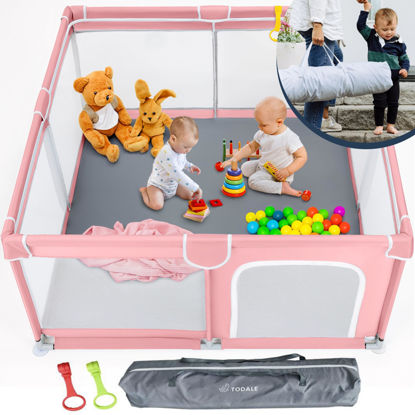 Picture of TODALE Baby Playpen 50”×50” Pink Playpen for Babies and Toddlers, Safe & Sturdy, Small Baby Play Yard with Anti-Slip Base & Breathable Mesh- Indoor & Outdoor Baby Play Pen for Toddler & Infant