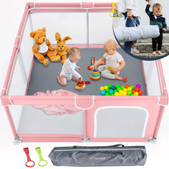 Picture of TODALE Baby Playpen 50”×50” Pink Playpen for Babies and Toddlers, Safe & Sturdy, Small Baby Play Yard with Anti-Slip Base & Breathable Mesh- Indoor & Outdoor Baby Play Pen for Toddler & Infant