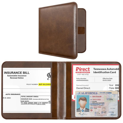 Picture of CoBak Car Registration and Insurance Holder - Vehicle Glove Box Car Organizer, Auto Truck Comparment Accessories Case for Essential Document, Driver License, Cards (Cowhide Brown)