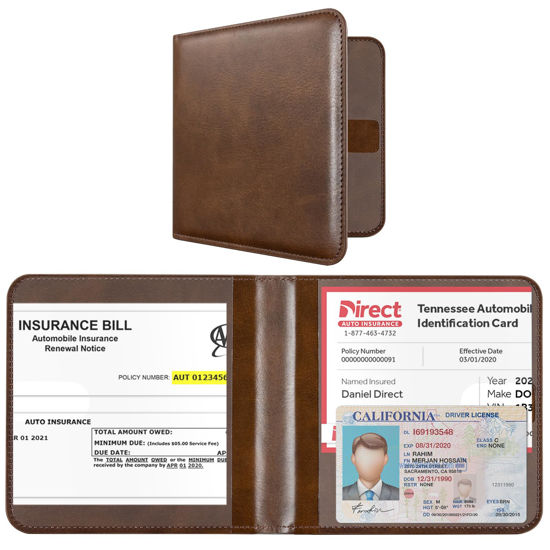 Picture of CoBak Car Registration and Insurance Holder - Vehicle Glove Box Car Organizer, Auto Truck Comparment Accessories Case for Essential Document, Driver License, Cards (Cowhide Brown)