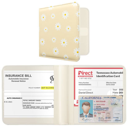 Picture of CoBak Car Registration and Insurance Holder - Vehicle Glove Box Car Organizer, Auto Truck Comparment Accessories Case for Essential Document, Driver License, Cards (Daisy)