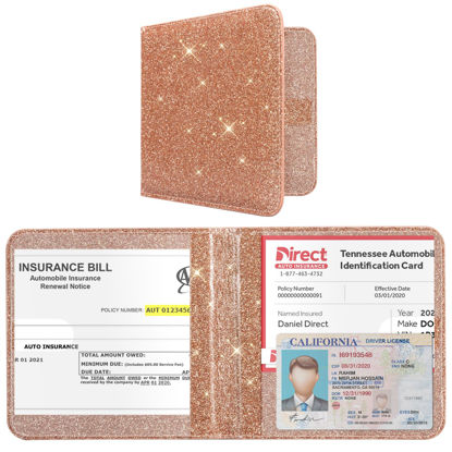 Picture of CoBak Car Registration and Insurance Holder - Vehicle Glove Box Car Organizer, Auto Truck Comparment Accessories Case for Essential Document, Driver License, Cards (Glitter Rosegold)