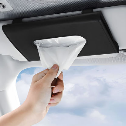 Picture of Car Tissue Holder - Tissue Holder for Car with High-End Lotion Facial Tissues,Car Napkin Holder,Napkin Holder for Car,Car Visor Tissue Dispenser,Leather Tissue Holder in car - Sun Visor Accessory.