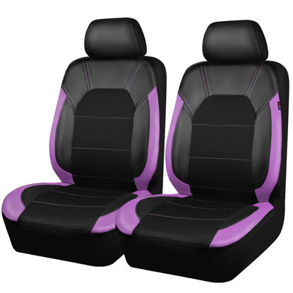 Picture of CAR PASS Universal Leather Two Front Seat Covers,Sport seat Covers fits Most Cars, SUVs, Trucks, and Vans Airbag Compatible (Black and Purple)