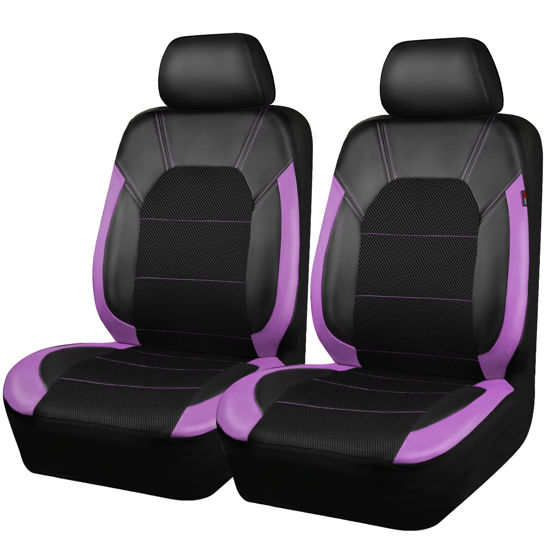Picture of CAR PASS Universal Leather Two Front Seat Covers,Sport seat Covers fits Most Cars, SUVs, Trucks, and Vans Airbag Compatible (Black and Purple)