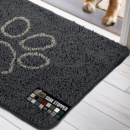Picture of Gorilla Grip Ultra Absorbent Grippy Doormat for Muddy Dog Paws, Machine Washable Soak Stopper Rugs Cleaner Floors, Bed Mat for Dirty Dogs, Indoor Entrance Door Rug Pet Bed Mats 24x17 Charcoal