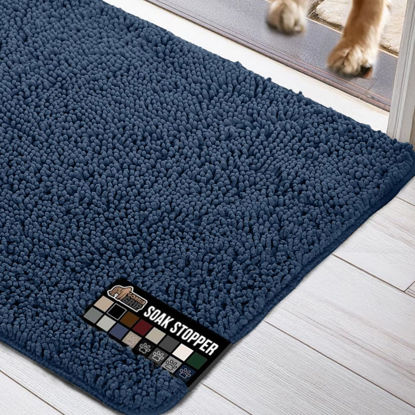 Picture of Gorilla Grip Ultra Absorbent Grippy Doormat for Muddy Dog Paws, 70x24 Machine Washable Soak Stopper Rugs Cleaner Floors, Bed Mat for Dirty Dogs, Indoor Entrance Door Rug Pet Bed Mats Navy Blue