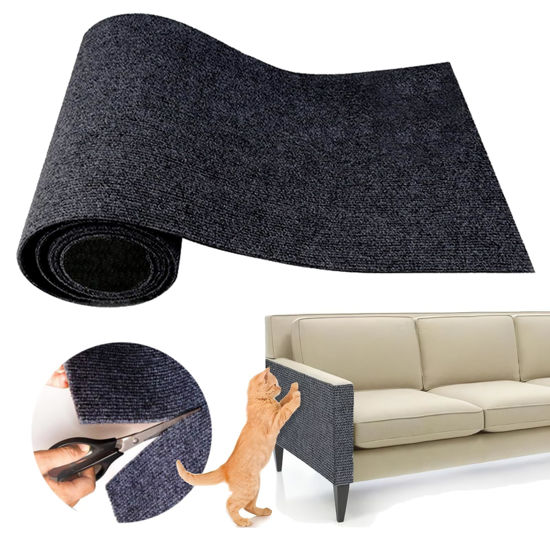 Picture of Cat Scratching Climbing Carpet Mat, Feierxun Adhesive Trimmable Cat Scratcher Furniture Protector, Cat Post Covered Pad Replacement for DIY Cat Tree Shelf Steps Couch Corner Wall(DarkGrey,78.7x15.8In)