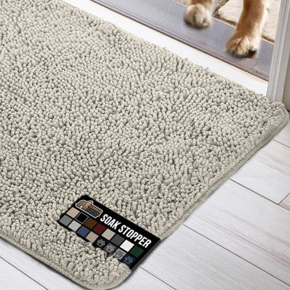 Picture of Gorilla Grip Ultra Absorbent Grippy Doormat for Muddy Dog Paws, 48x30 Machine Washable Soak Stopper Rugs Cleaner Floors, Bed Mat for Dirty Dogs, Indoor Entrance Door Rug Pet Bed Mats Cream