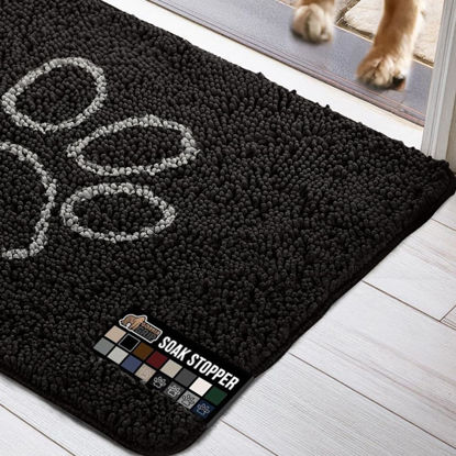 Picture of Gorilla Grip Ultra Absorbent Grippy Doormat for Muddy Dog Paws, 36x24 Machine Washable Soak Stopper Rugs Cleaner Floors, Bed Mat for Dirty Dogs, Indoor Entrance Door Rug Pet Bed Mats Black White