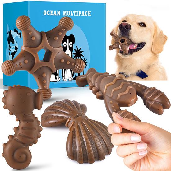 Picture of PETSTA Tough Dog Toys for Aggressive Chewers, Chew Toys for Aggressive Chewers, Indestructible Dog Toy for Large Medium Small Breed, 3 Pack Super Chewer Dog Toys with Nylon, Gift for Dogs