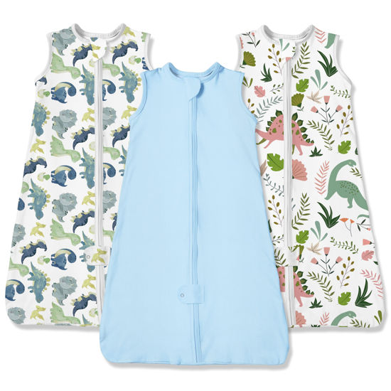 Picture of TotAha Cute Dinos Sleep Sack 6-12 Months 3 Pack, Buttery Soft Swaddle Transition Wearable Blanket Baby Sleeping Bag