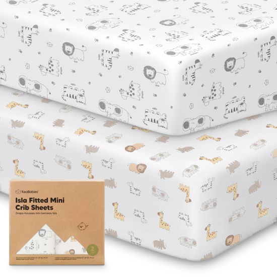 Picture of Pack and Play Sheets Fitted, 2-Pack Mini Crib Sheets - Pack N Play Sheets, Organic Fitted Crib Sheet for Pack and Play Mattress,Playard Baby Crib Sheets,Crib Sheets Neutral for Boys, Girls (KeaSafari)
