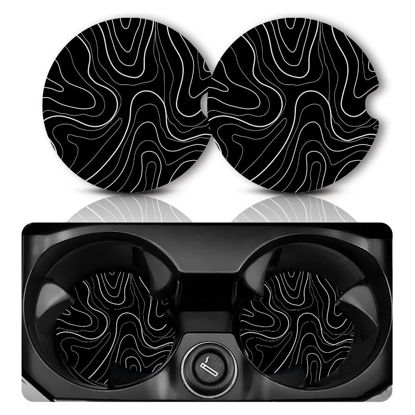 Picture of Car Coasters for Cup Holders，Car Cup Holder Coasters, 2 Pack Cup Holder Coasters for Car, Anti Slip Rubber Car Cup Mat with A Finger Notch, Cute Car Interior Accessories for Women Men 2.75"Topographic