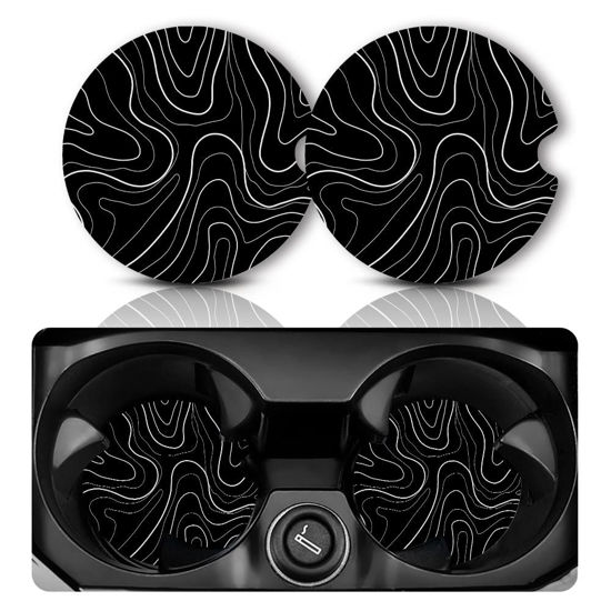 Picture of Car Coasters for Cup Holders，Car Cup Holder Coasters, 2 Pack Cup Holder Coasters for Car, Anti Slip Rubber Car Cup Mat with A Finger Notch, Cute Car Interior Accessories for Women Men 2.75"Topographic