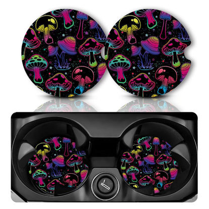 Picture of Car Coasters for Cup Holders，Car Cup Holder Coasters, 2 Pack Cup Holder Coasters for Car, Anti Slip Rubber Car Cup Mat with A Finger Notch, Cute Car Interior Accessories for Women Men 2.75" Mushroom